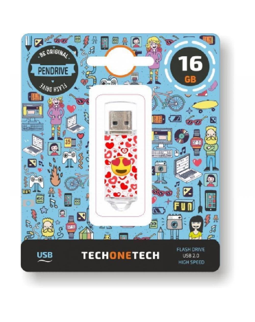 Pendrive 16GB Tech One Tech Emojis Heart Eyes USB 2.0