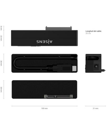 Adaptador para Discos Duros 2.5'/3.5' Aisens ASE-35C02B/ USB Tipo-C - SATA/ con Alimentador