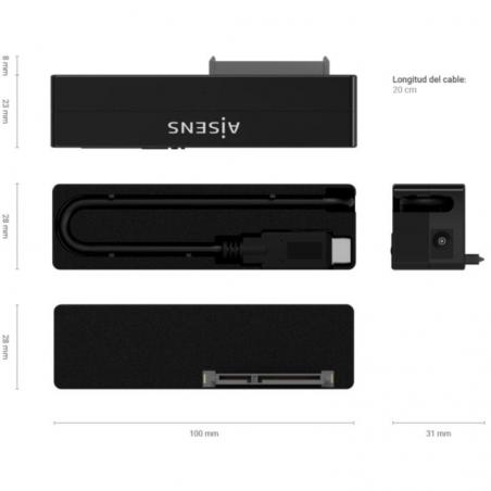 Adaptador para Discos Duros 2.5'/3.5' Aisens ASE-35C02B/ USB Tipo-C - SATA/ con Alimentador