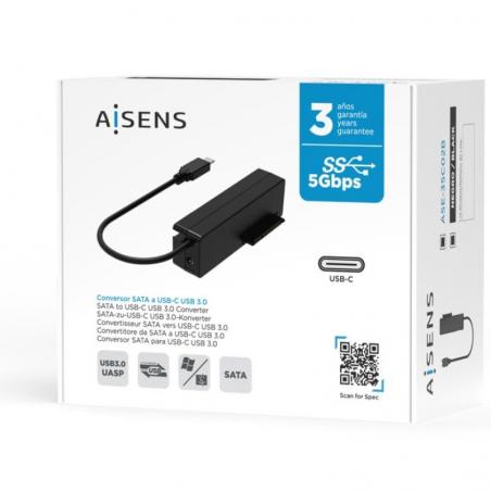 Adaptador para Discos Duros 2.5'/3.5' Aisens ASE-35C02B/ USB Tipo-C - SATA/ con Alimentador