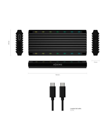 Caja Externa para Disco SSD M.2 SATA/NVMe Aisens ASM2-RGB012B/ USB 3.2/ Sin tornillos