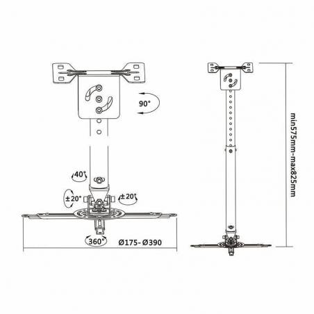 Soporte de Techo para Proyector Aisens CP02TSRE-051/ Giratorio-Inclinable-Extensible/ hasta 20kg