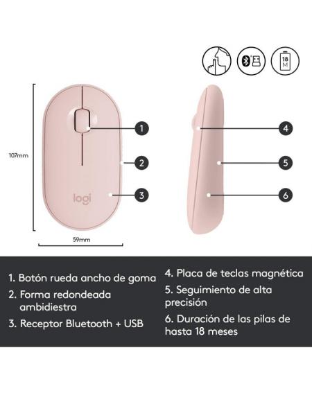 Ratón Inalámbrico por Bluetooth/ 2.4GHz Logitech Pebble M350/ Hasta 1000 DPI/ Rosa