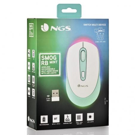 Ratón Inalámbrico por Bluetooth NGS Smog Mint-RB/ Batería recargable/ Hasta 1600 DPI/ Verde Menta