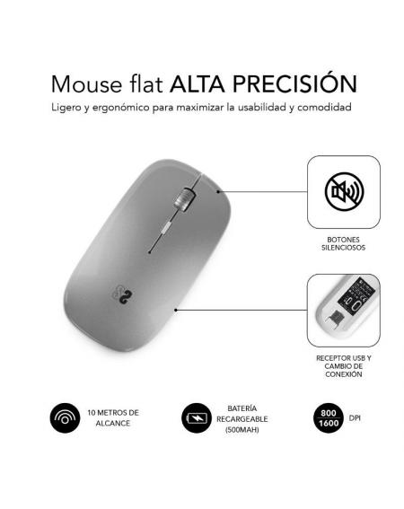 Ratón Inalámbrico por Bluetooth Subblim Dual Flat/ Batería recargable/ Hasta 1600 DPI/ Plata