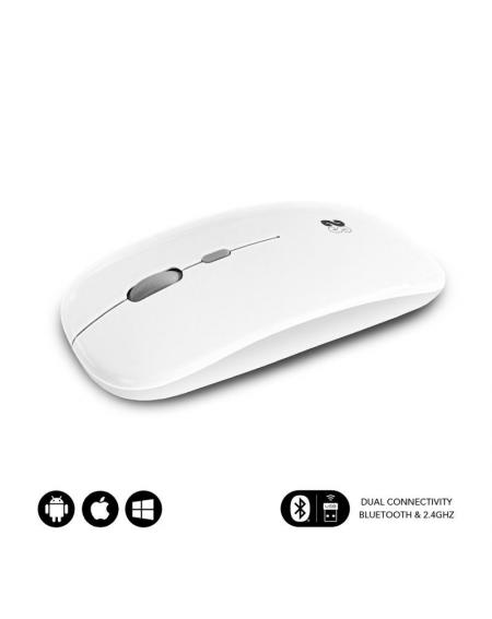 Ratón Inalámbrico por Bluetooth Subblim Dual Flat/ Batería recargable/ Hasta 1600 DPI/ Blanco