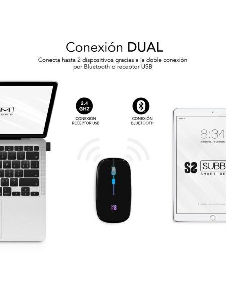 Ratón Inalámbrico por Bluetooth Subblim LED Dual Flat/ Batería recargable/ Hasta 1600 DPI