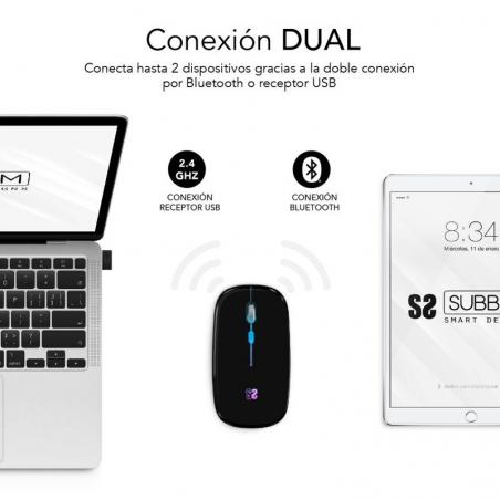 Ratón Inalámbrico por Bluetooth Subblim LED Dual Flat/ Batería recargable/ Hasta 1600 DPI