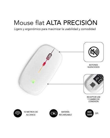 Ratón Inalámbrico por Bluetooth Subblim LED Dual Flat/ Batería recargable/ Hasta 1600 DPI/ Blanco
