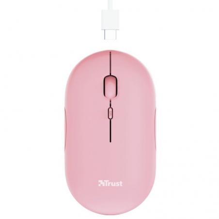 Ratón Inalámbrico por Bluetooth Trust Puck/ Batería recargable/ Hasta 1600 DPI/ Rosa