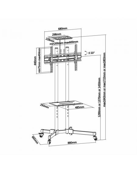 Soporte de Pie Inclinable con Ruedas Aisens FT70TE-035 para TV de 37-70'/ hasta 50kg