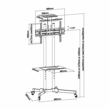 Soporte de Pie Inclinable con Ruedas Aisens FT70TE-035 para TV de 37-70'/ hasta 50kg