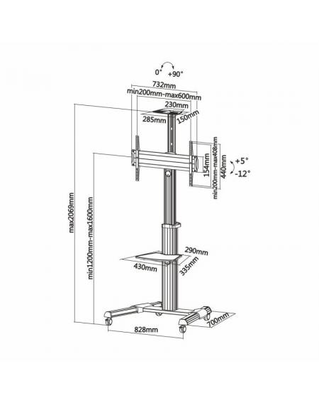 Soporte de Pie Inclinable con Ruedas Aisens FT70TRE-037 para TV 37-70'/ hasta 50kg