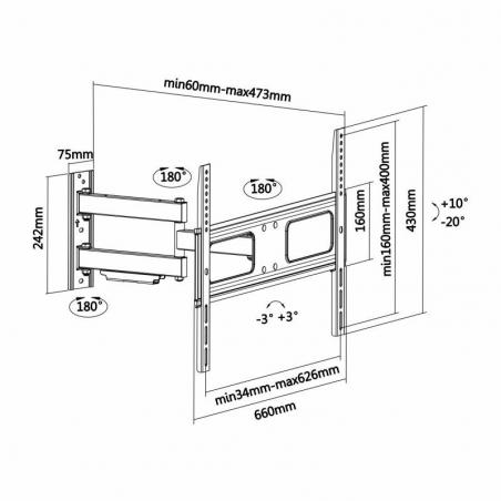 Soporte de Pared Giratorio/ Inclinable/ Nivelable Aisens WT70TSLE-025 para TV de 37-70'/ hasta 50kg