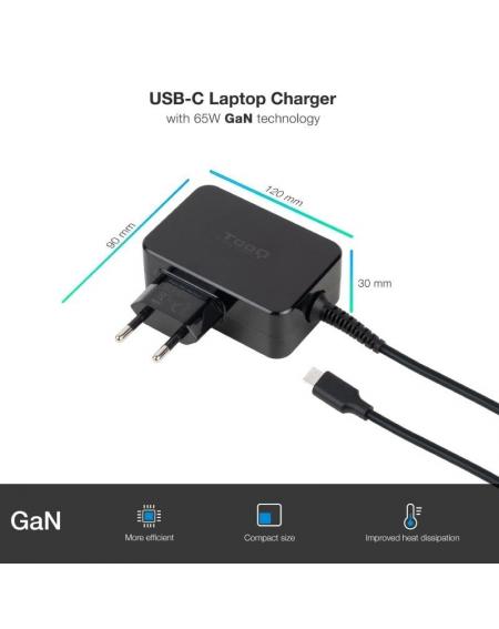 Cargador de Portátil TooQ TQLC-USBCGAN65PD USB Tipo-C/ 65W/ Automático/ Voltaje 5-20V