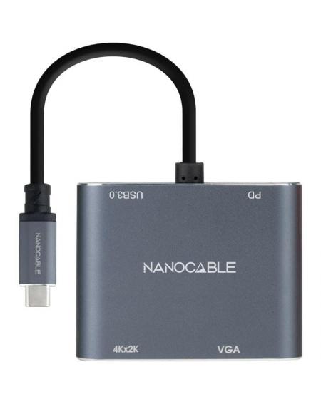 Conversor Nanocable 10.16.4304/ USB Tipo-C Macho/ HDMI 4K Hembra - VGA Hembra - USB Tipo-C PD Hembra - USB Hembra/ 15cm/ Gris