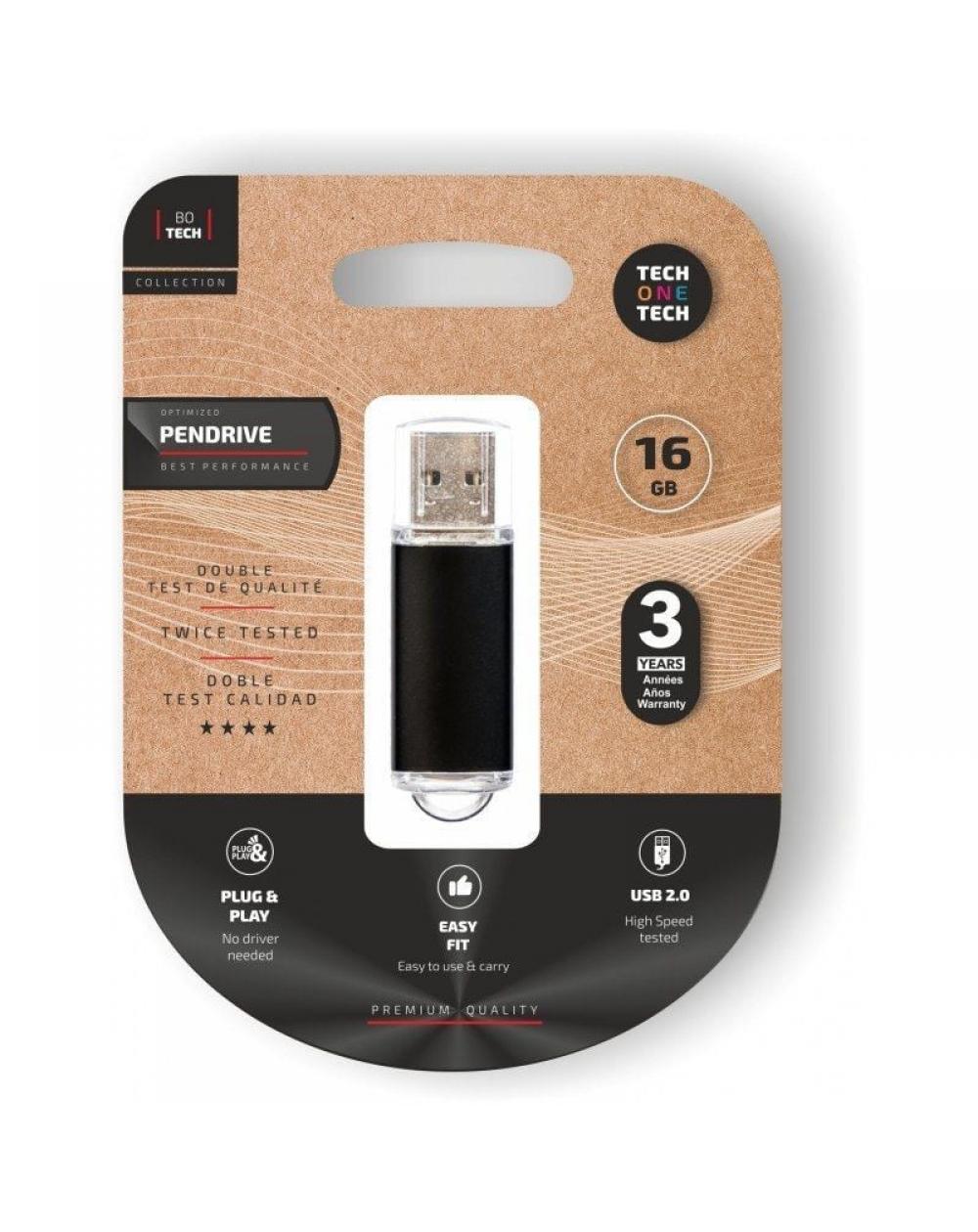 Pendrive 16GB Tech One Tech Basic USB 2.0/ Negro