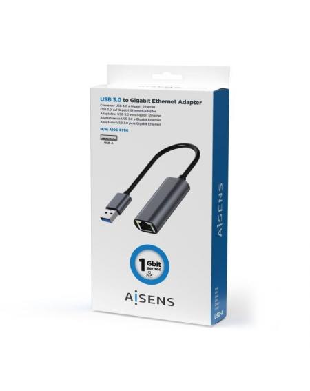 Adaptador USB 3.0 Aisens A106-0708/ USB Macho - RJ45 Hembra/ 15cm/ Gris