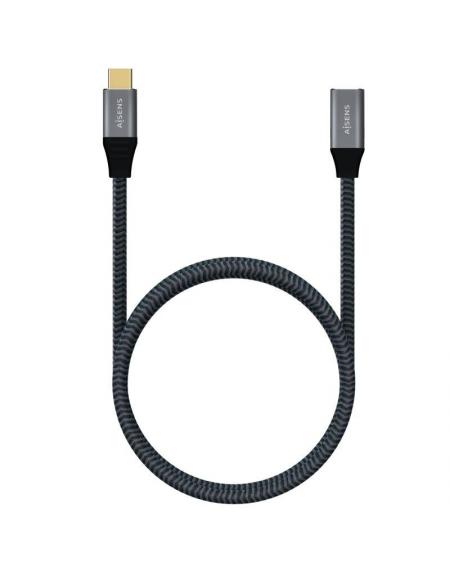 Cable Alargador USB 3.1 Tipo-C Aisens A107-0635 20GBPS 5A 100W/ USB Tipo-C Macho - USB Tipo-C Hembra/ 1m/ Gris