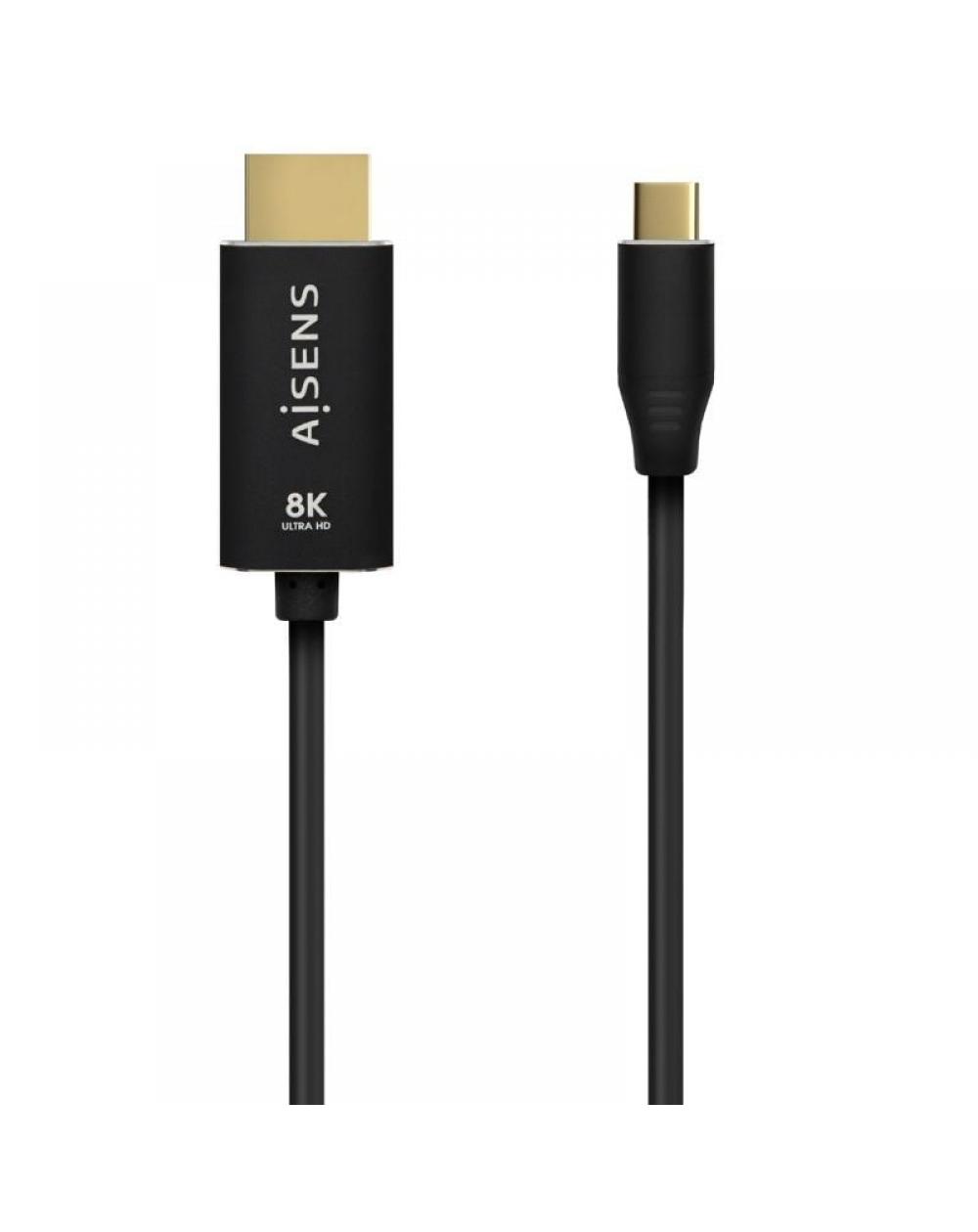 Cable Conversor Aisens A109-0711/ USB Tipo-C Macho/ HDMI 8K Macho/ 1m/ Negro