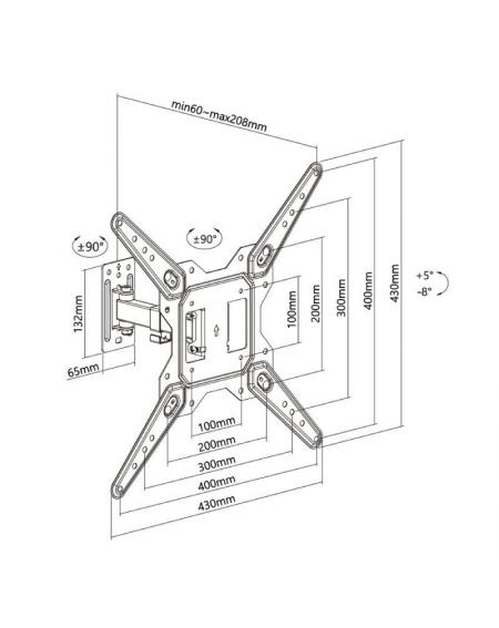 Soporte de Pared Extensible/ Giratorio/ Inclinable/ Aisens WT55TSE-151 para TV de 23-55'/ hasta 30kg