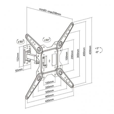 Soporte de Pared Extensible/ Giratorio/ Inclinable/ Aisens WT55TSE-151 para TV de 23-55'/ hasta 30kg