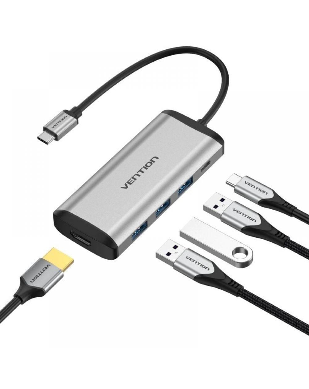 Docking USB Tipo-C Vention CNBHB/ 1xHDMI/ 3xUSB/ 1xUSB Tipo-C PD/ Gris