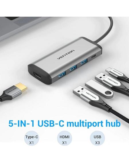 Docking USB Tipo-C Vention CNBHB/ 1xHDMI/ 3xUSB/ 1xUSB Tipo-C PD/ Gris