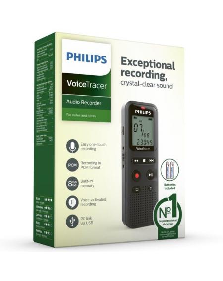 Grabadora de Voz Philips VoiceTracer DVT1160/ 8kHz/ Negro