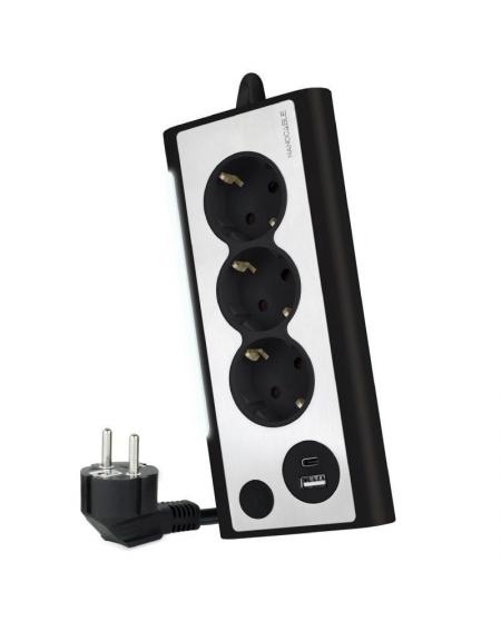 Regleta con Interruptor Nanocable 10.37.0013-BK/ 3 Tomas de Corriente/ 1 USB/ 1 USB Tipo C/ Cable 1.5m/ Negro