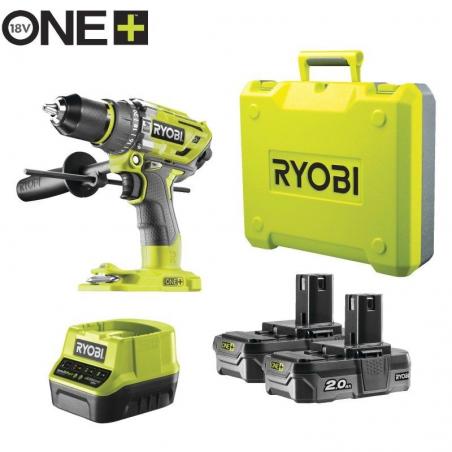 Taladro-Atornillador Sin Cable Ryobi ONE+ R18PD7-220B/ 2 baterías 18V 2,0 Ah/ Cargador 2,0 A/ Bolsa de Transporte