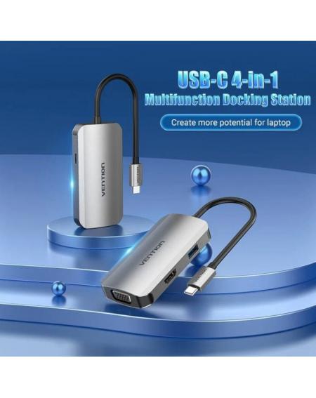 Docking USB Tipo-C Vention TOAHB/ 1xHDMI/ 1xVGA/ 1xUSB/ 1xUSB Tipo-C PD/ Gris