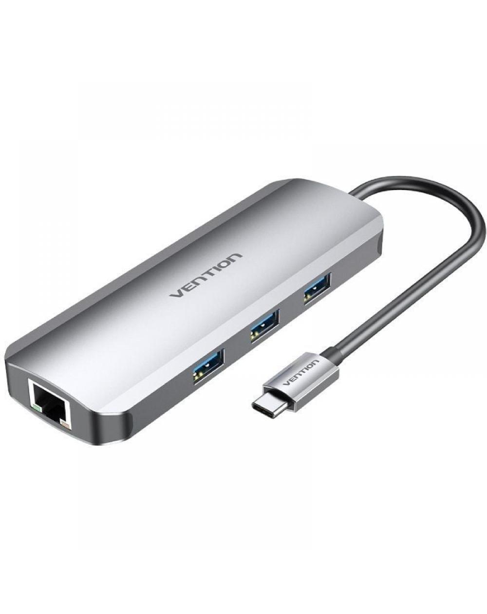 Docking USB Tipo-C Vention TOLHB/ 1xHDMI/ 3xUSB/ 1xUSB Tipo-C PD/ 1xRJ45 1xLector Tarjetas SD y MicroSD/ Jack 3.5/ Gris