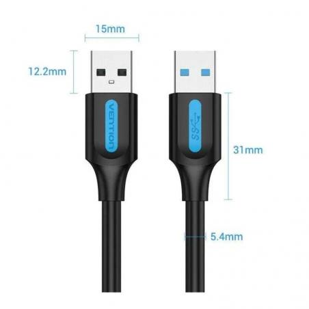 Cable USB 3.0 Vention CONBH/ USB Macho - USB Macho/ 2m/ Negro