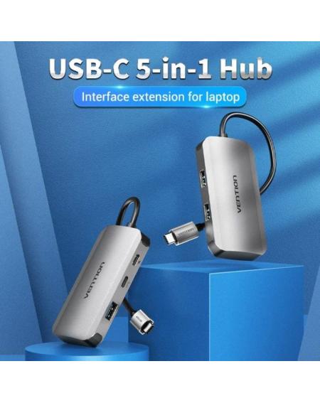 Hub USB Tipo-C Vention TNDHB/ 3xUSB/ 1xUSB Tipo-C/ 1xUSB Tipo-C PD