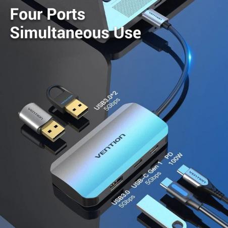 Hub USB Tipo-C Vention TNDHB/ 3xUSB/ 1xUSB Tipo-C/ 1xUSB Tipo-C PD