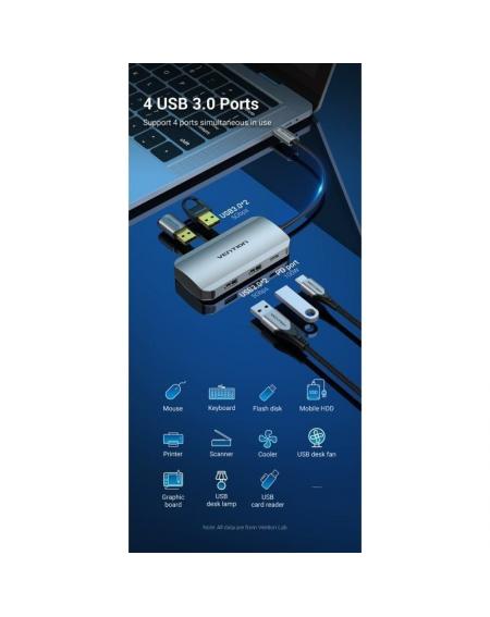 Hub USB Tipo-C Vention TNBHB/ 4xUSB/ 1xUSB Tipo-C PD