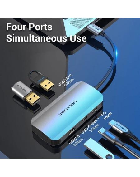 Hub USB Tipo-C Vention TNDHB/ 3xUSB/ 1xUSB Tipo-C/ 1xUSB Tipo-C PD