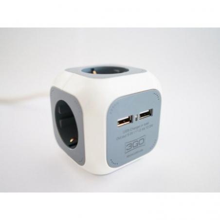 Regleta 3GO REG4CUBEUSB/ 4 Tomas de corriente/ 2 USB/ Cable 1.4m/ Blanca y Gris