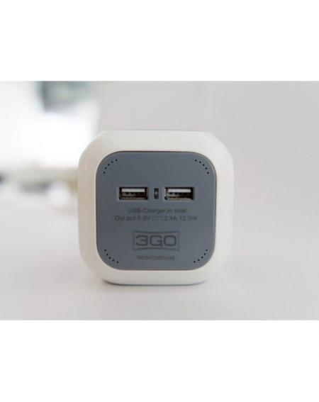 Regleta 3GO REG4CUBEUSB/ 4 Tomas de corriente/ 2 USB/ Cable 1.4m/ Blanca y Gris