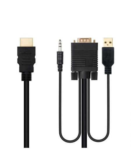 Cable Conversor Nanocable 10.15.4350/ HDMI Macho - VGA Hembra - Jack 3.5 Macho - USB Macho/ 1.8m/ Negro