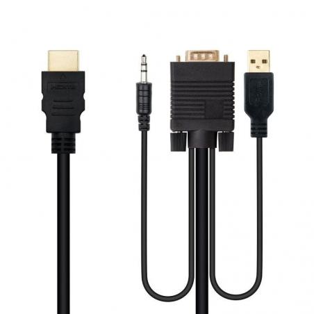 Cable Conversor Nanocable 10.15.4350/ HDMI Macho - VGA Hembra - Jack 3.5 Macho - USB Macho/ 1.8m/ Negro