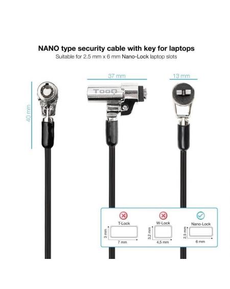 Cable de Seguridad Tipo NANO para Portátiles TooQ TQCLKC0045-G/ 1.5m