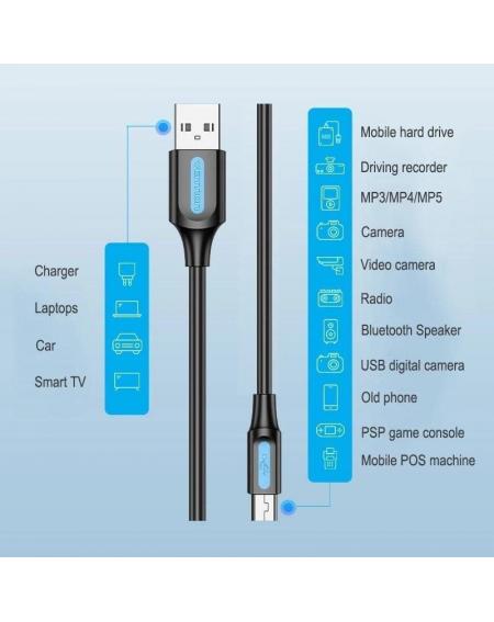 Cable USB 2.0 Vention COMBI/ USB Macho - MiniUSB Macho/ 3m/ Negro