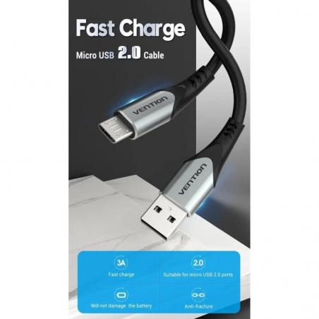 Cable USB 2.0 Vention COAHG/ USB Macho - MicroUSB Macho/ 1.5m/ Gris