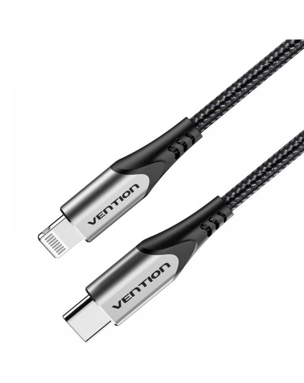 Cable USB 2.0 Tipo-C Lightning Vention TACHH/ USB Tipo-C Macho - Lightning Macho/ 2m/ Gris y Negro