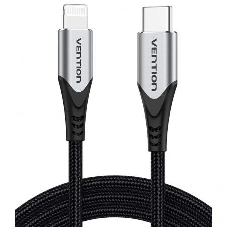 Cable USB 2.0 Tipo-C Lightning Vention TACHH/ USB Tipo-C Macho - Lightning Macho/ 2m/ Gris y Negro