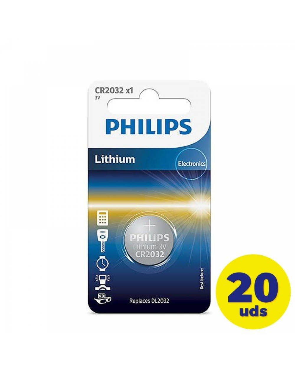 Pack de 20 Pilas de Botón Philips CR2032/ 3V