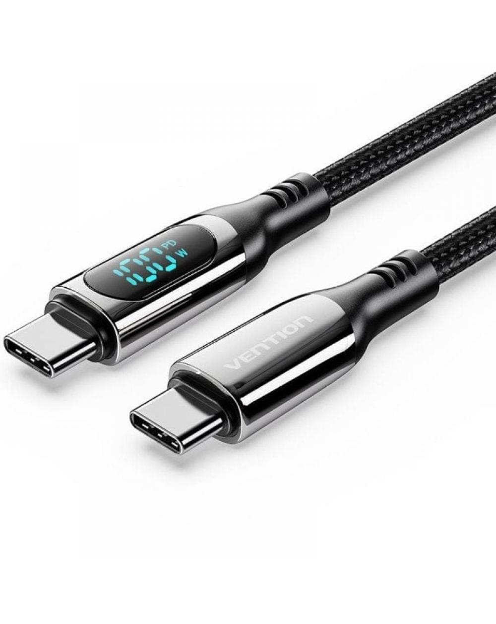 Cable USB 2.0 Tipo-C 5A 100W Vention TAYBAV/ USB Tipo-C Macho - USB Tipo-C Macho/ 1.2m/ con Pantalla LED/ Negro