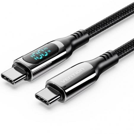 Cable USB 2.0 Tipo-C 5A 100W Vention TAYBAV/ USB Tipo-C Macho - USB Tipo-C Macho/ 1.2m/ con Pantalla LED/ Negro